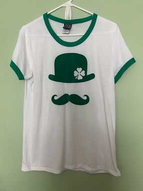 Modern Lux Women’s White Tee with Green Trim & Graphics